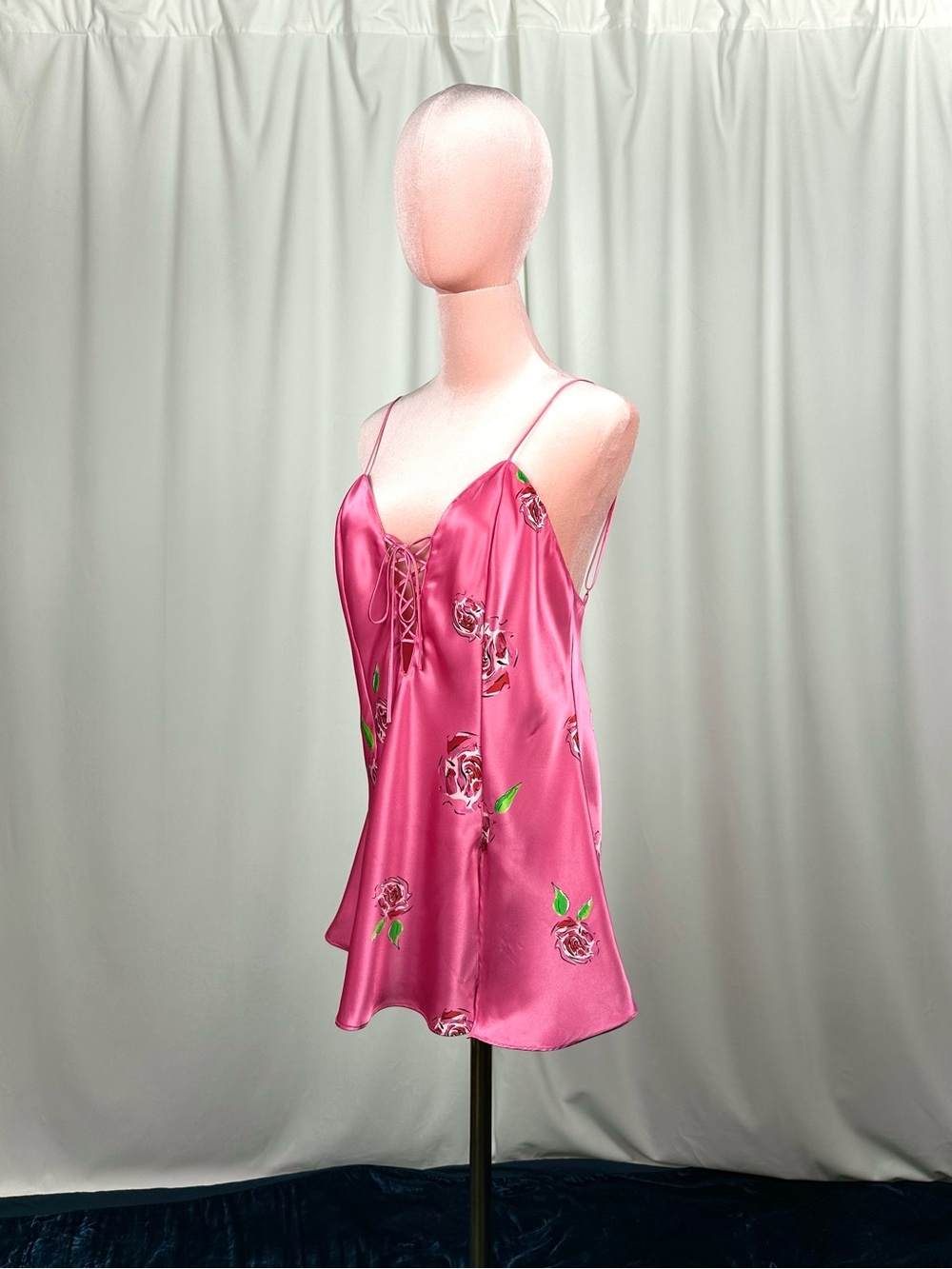 Vintage La Senza Pink Satin Rose Lace Up Babydoll Camisole Y2K Medium - Picture 10 of 16